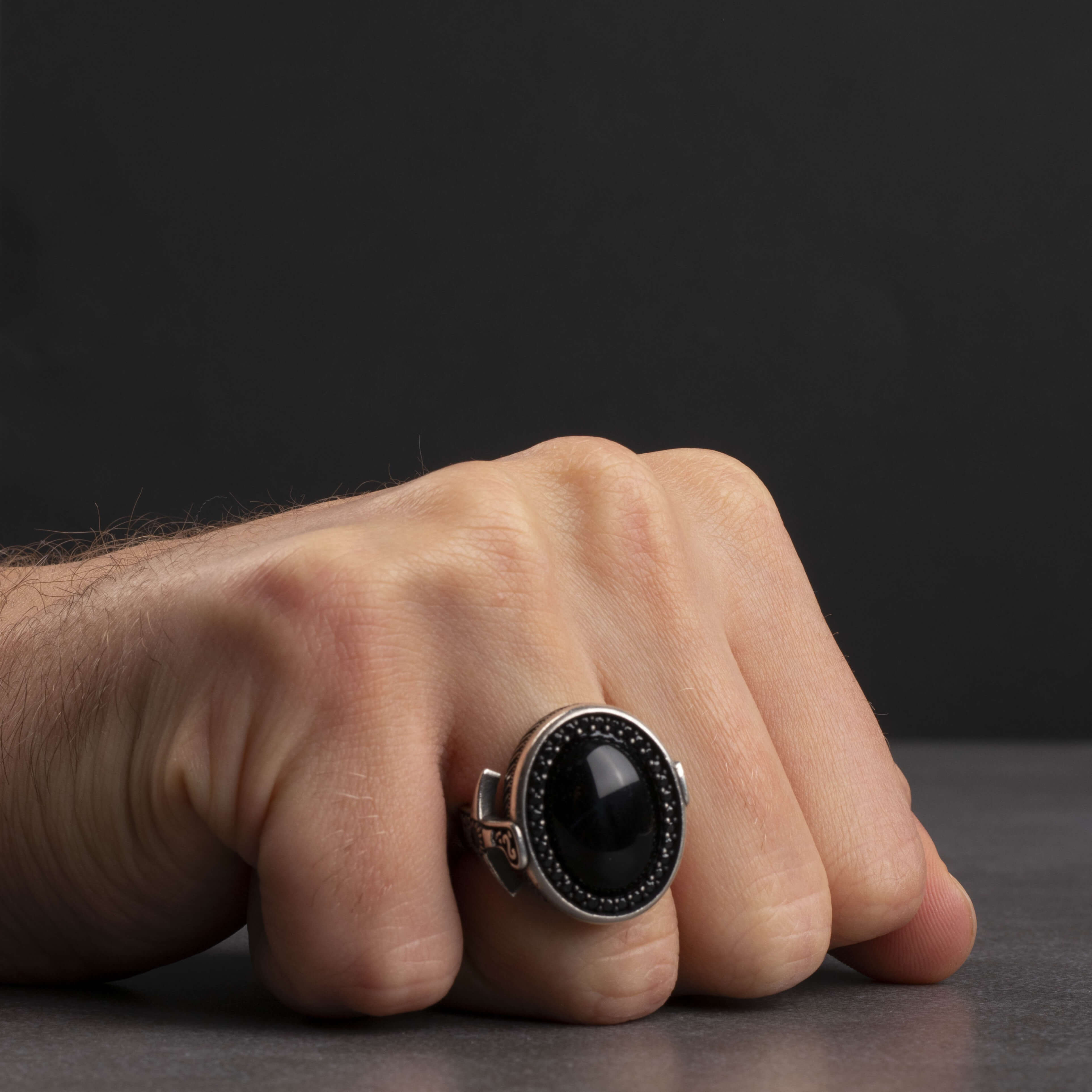 Men's Sterling Silver Ring with Black Onyx Stone