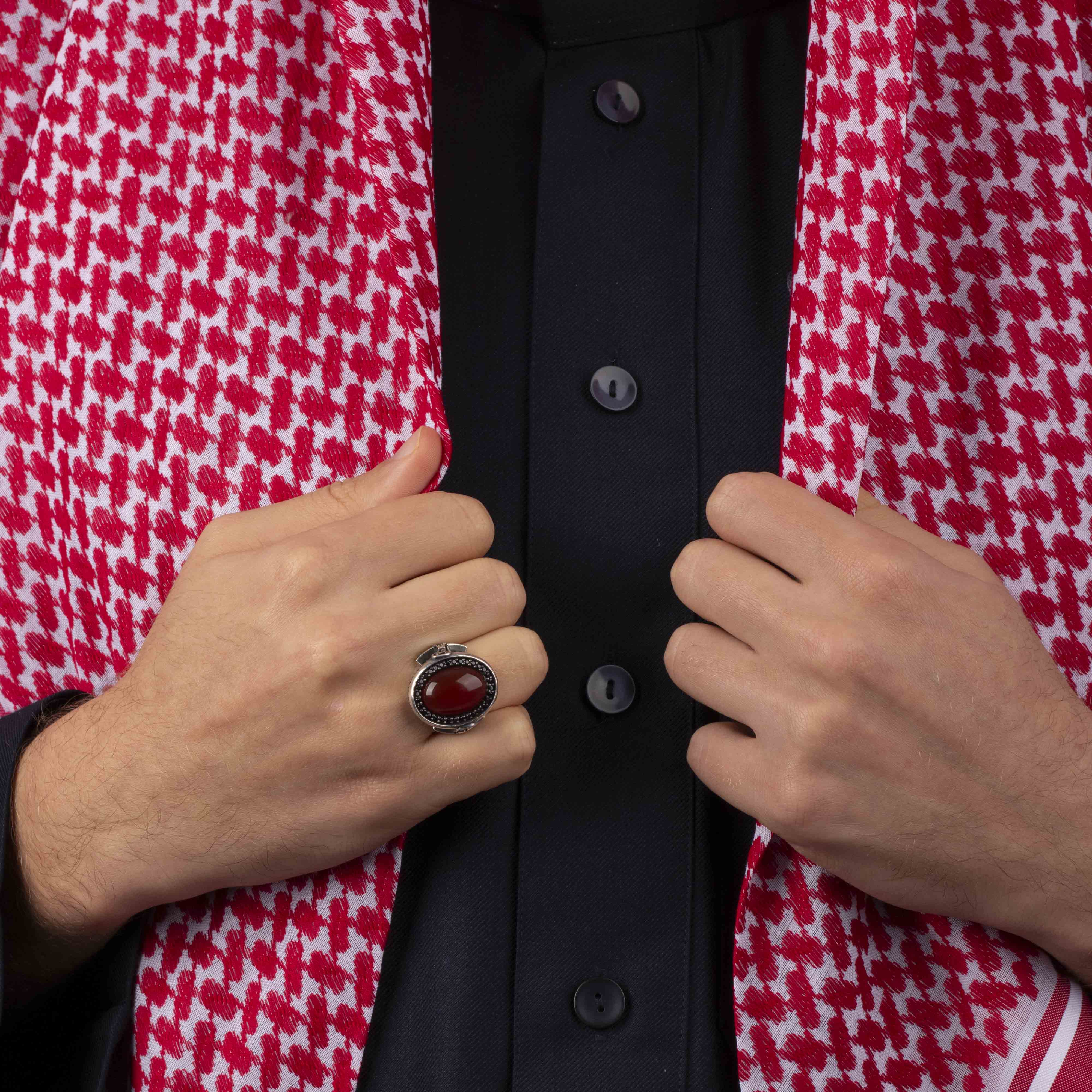 Sterling Silver Men's Ring with Red Agate Stone