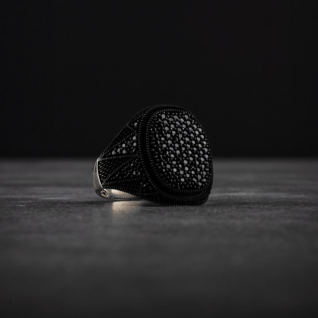 Men's Sterling Silver Ring with Black Zircon Stone
